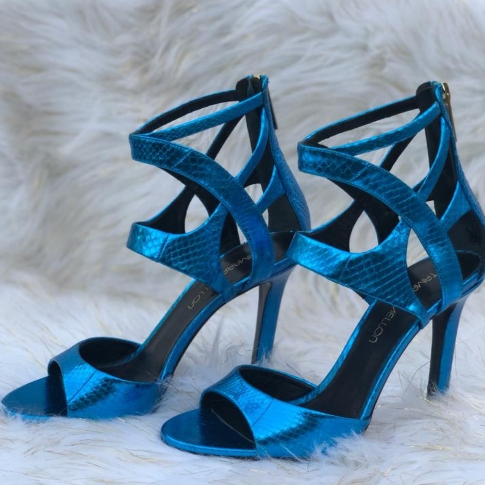 Tamara Mellon metallic blue Fatale heel sandals
